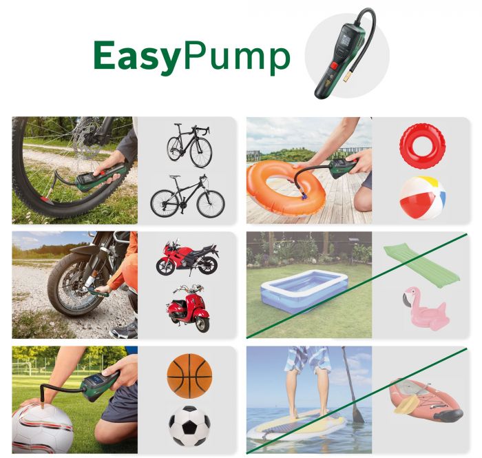 Компресор автомобільний акумуляторний Bosch EasyPump, 3.6 В, 3А·год, 10.3 бар, 10 л/хв, 0.4кг