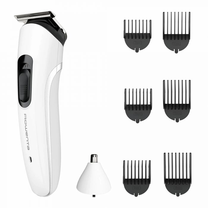 Тример Rowenta Trim&Style, для бороди, носа, вусів і голови, мережа+акум., насадок-7, сталь, білий