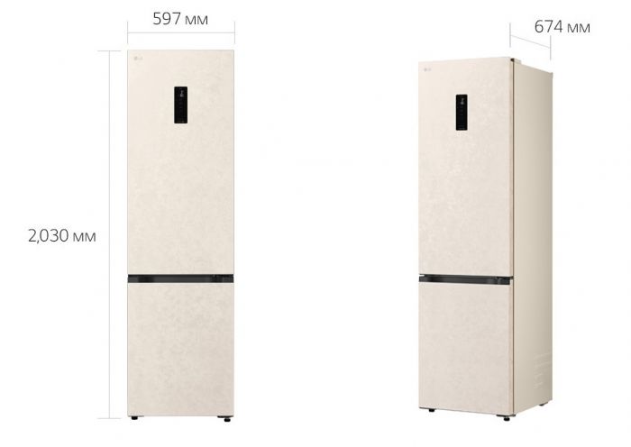 Холодильник LG з нижн. мороз., 203x60х68, холод.відд.-262л, мороз.відд.-113л, 2дв., E, NF, інв., диспл зовн., Fresh Сonverter, бежевий