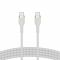 Кабель Belkin USB-C > USB-C заряджання/синхронізації 60Вт PD, 1м, плетений, силіконовий, з ремінцем на магніті, білий