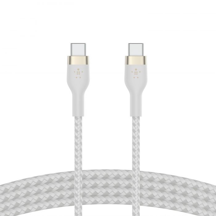 Кабель Belkin USB-C > USB-C заряджання/синхронізації 60Вт PD, 1м, плетений, силіконовий, з ремінцем на магніті, білий