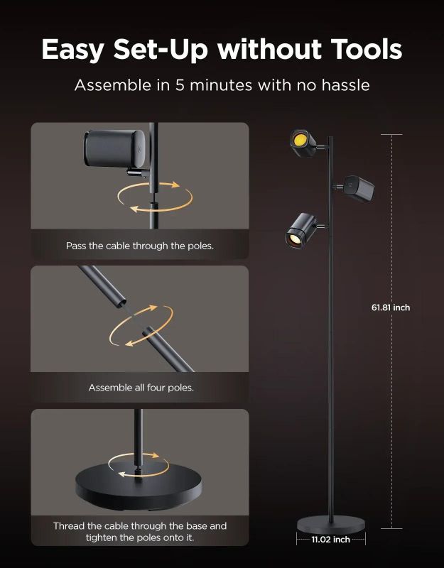 Торшер розумний Govee H60B2 Tree Floor Lamp, 1500Lm, RGBWWIC, WI-FI/Bluetooth, чорний