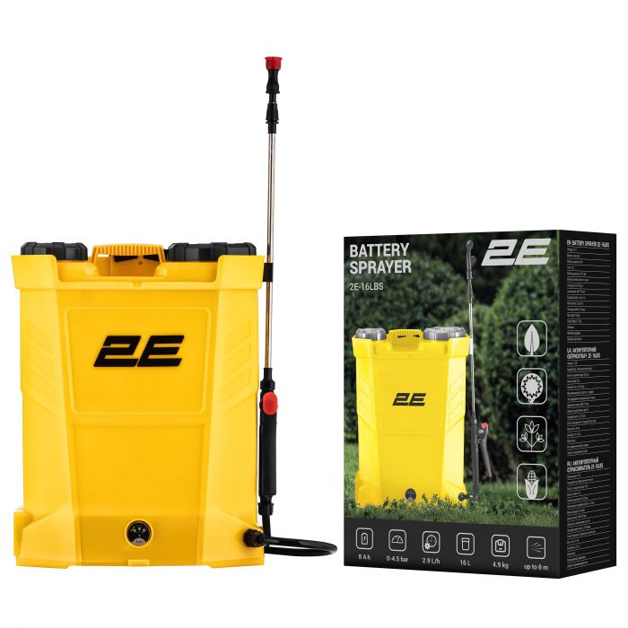 Обприскувач акумуляторний 2E AquaSpray 16LR 16л 12В 1х8А·год 4.5бар 2.9л/хв вольтметр 4.9кг