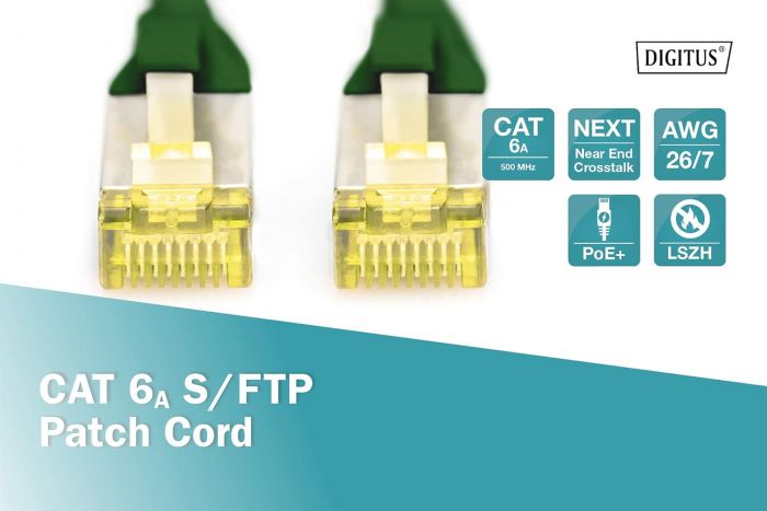 Патч-корд DIGITUS CAT 6a S-FTP, 0,25м, AWG 26/7, Cu, LSZH, зелений