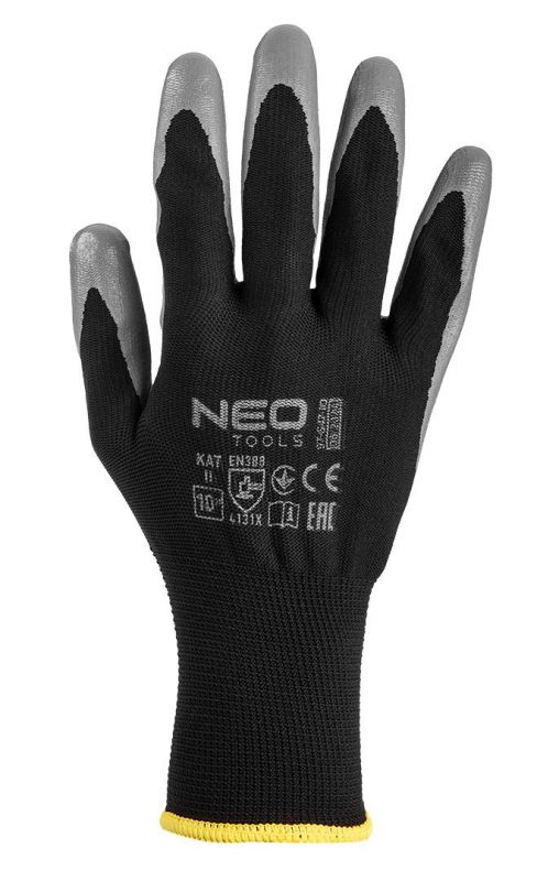 Рукавички робочі Neo Tools поліестер з нітриловим покриттям, р.10, сіро-чорний