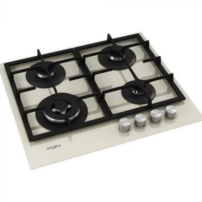 Варильна поверхня Whirlpool газова, 60см, чавун, конфорка з подвійним рядом полум'я, бежевий