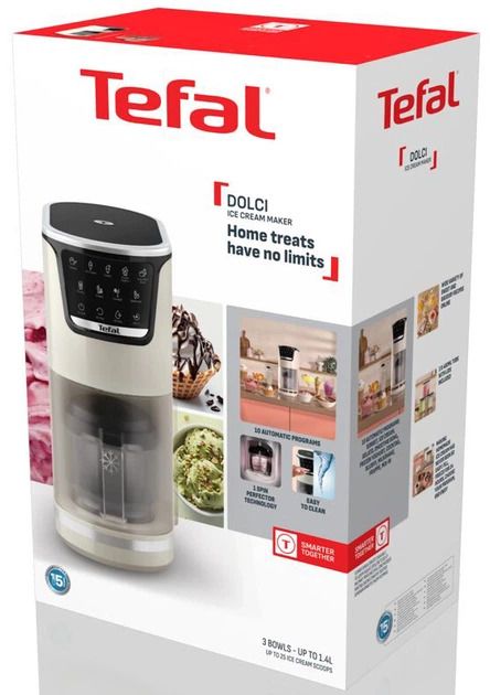 Морозивниця Tefal Dolci, чаша-3х0.5 л, 10 програм, автоматична, бежевий