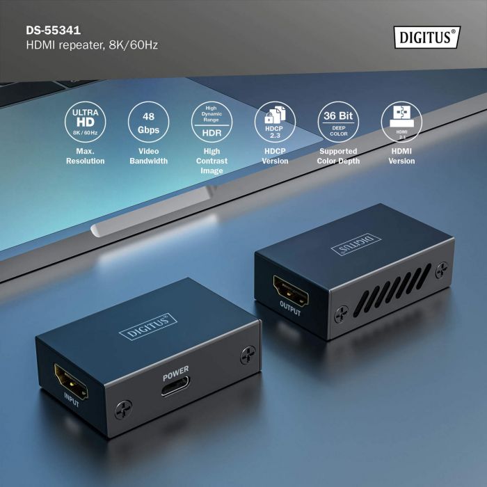 Повторювач DIGITUS HDMI, 8K/60 Гц (10 м 8K/60 Гц), (13 м 4K/60 Гц)