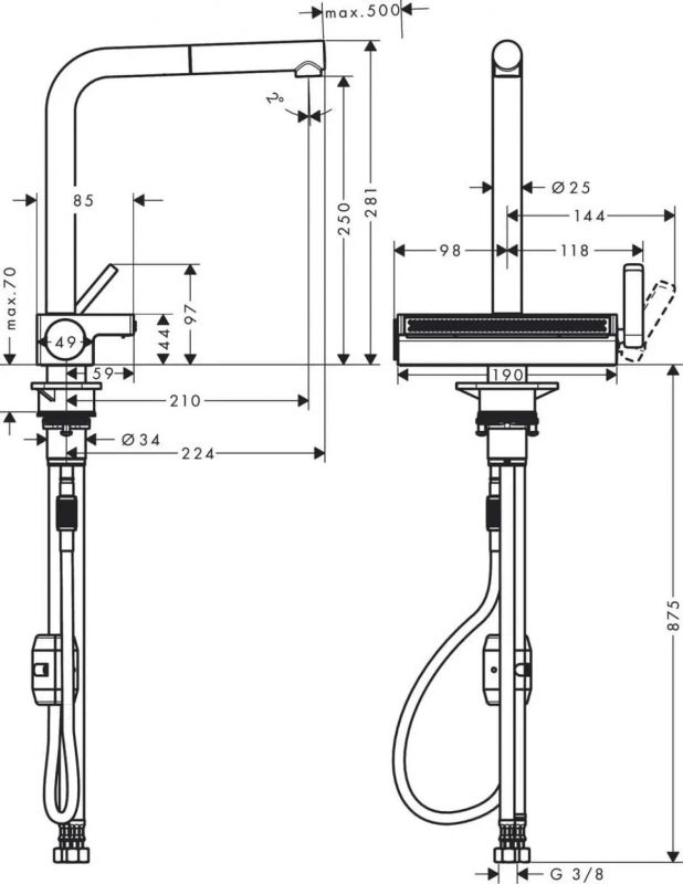 Змішувач для кухні Hansgrohe Aquno Select M81, довж.виливу - 210мм, поворотний, витяжний, 1 важіль, чорний матовий