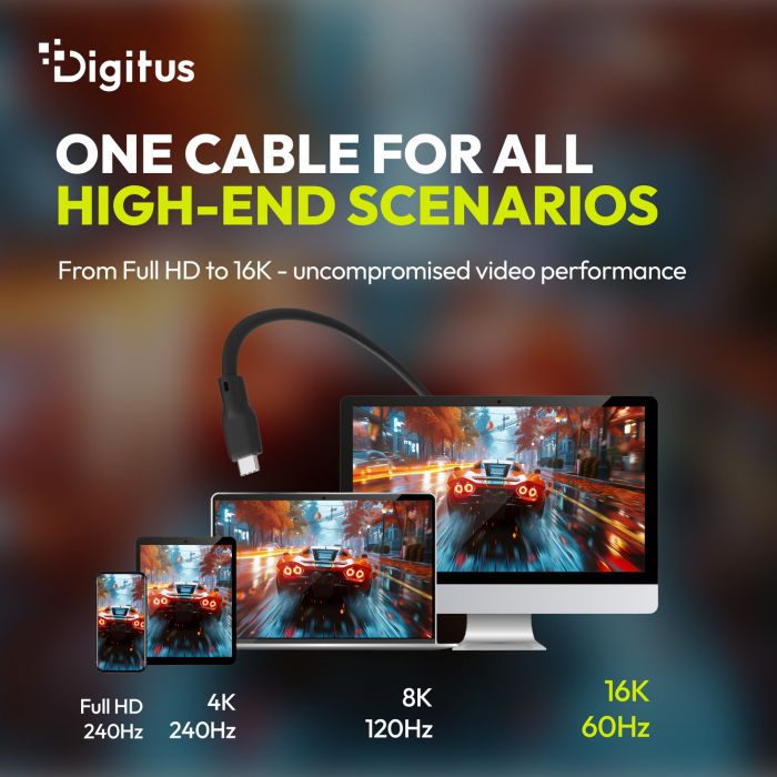 Кабель DIGITUS USB-C > USB-C заряджання/синхронізації, USB4 2.0, 80G, 240W, 16K, силіконовий, 0.5м, чорний