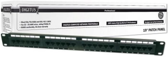 Патч-панель DIGITUS САТ 5e UTP, 19", 1U, 24 порти, зібрана
