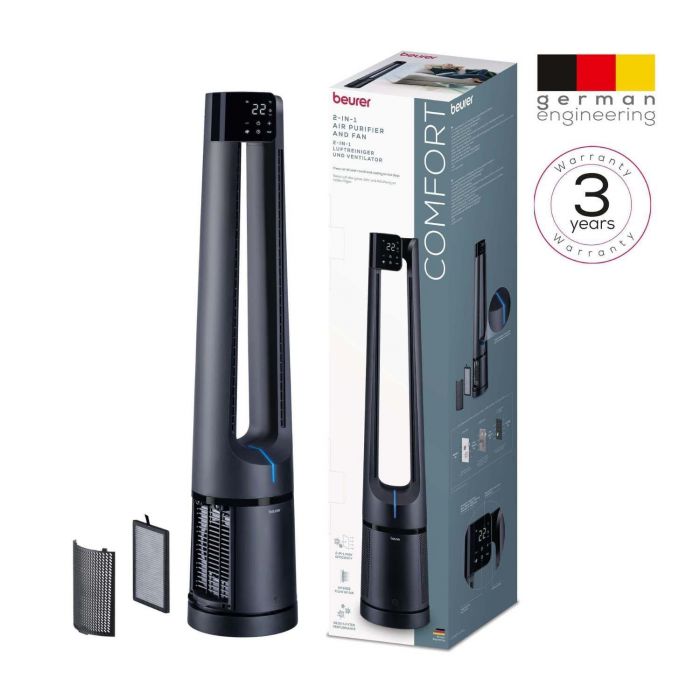 Очищувач повітря та вентилятор 2-в-1 Beurer, 35м2, HEPA H13 + аугольний фільтр, 5режимів, чорний