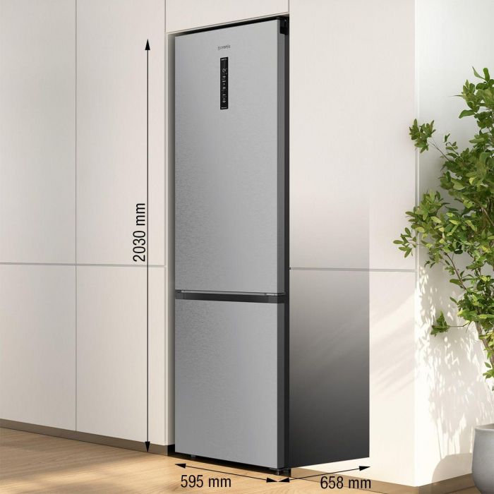 Холодильник з нижн. мороз. камерою Gorenje, 203х66х60см, 2 двері, 283(130)л, А+, Total NF, Зона св-ті, Інвертор, Зовн. Дисп, Wi-Fi, нерж