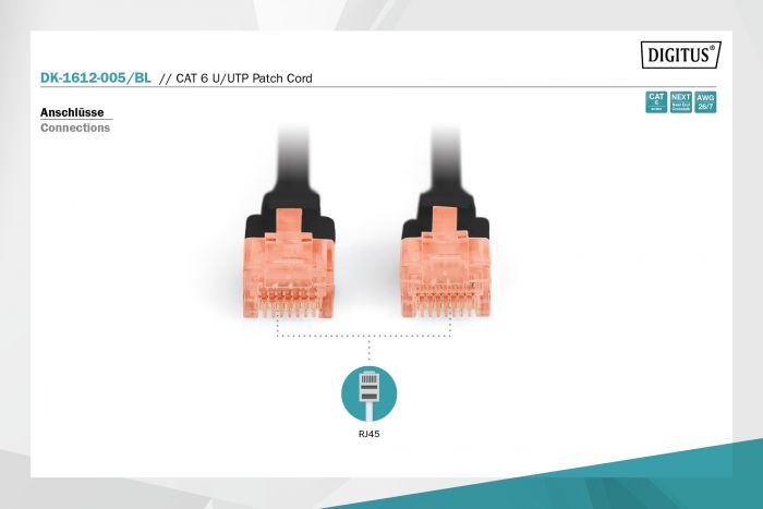 Патч-корд DIGITUS CAT 6 UTP, 3м, AWG 26/7, Cu, LSZH, чорний