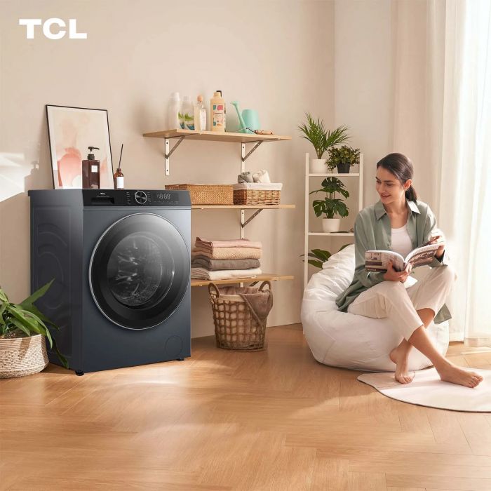 Пральна машина TCL фронтальна, 9кг, 1400, A, 57см, дисплей, пара, інвертор, сірий
