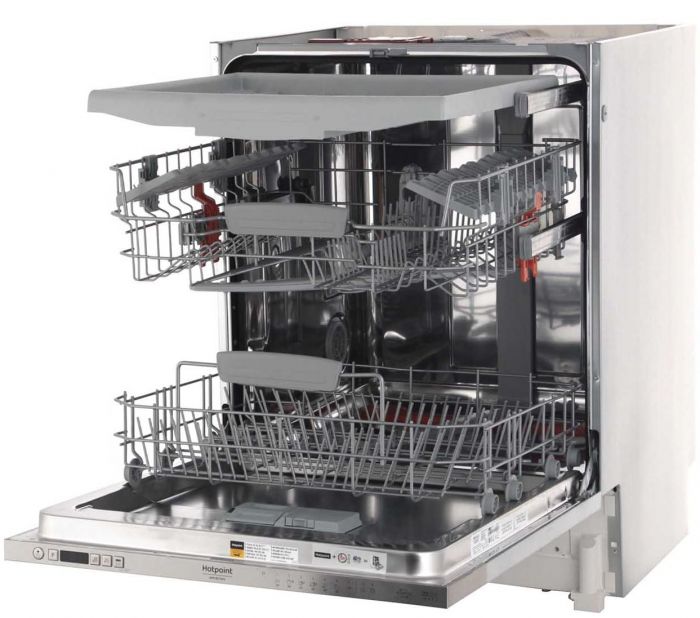 Посудомийна машина Hotpoint вбудована, 14компл., E, 60см, дисплей, інвертор, 3й кошик, білий