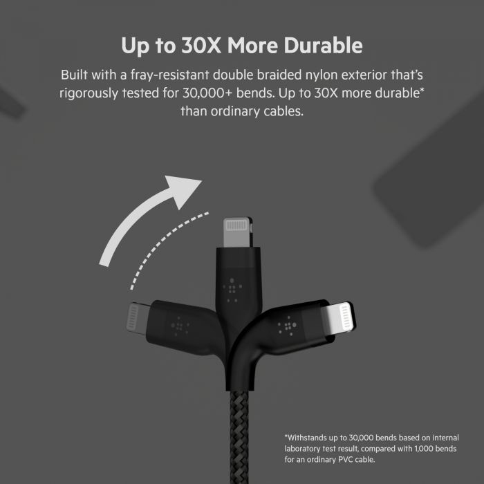 Кабель Belkin USB-A > Lightning заряджання/синхронізації 12Вт, 1м, плетений, силіконовий, з ремінцем на магніті, чорний