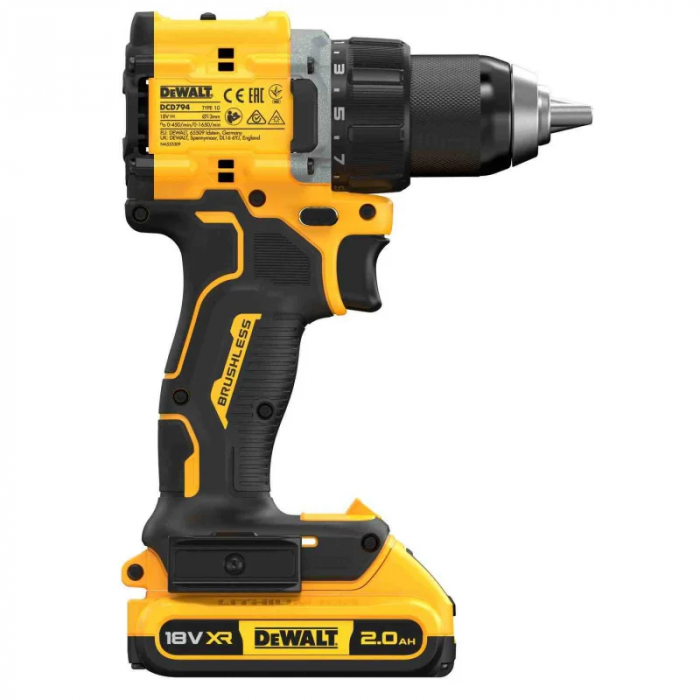 Шурупокрут-дриль акумуляторний DeWALT XR Li-Ion 18В акб 2х2А·год 74Нм 0-450·0-1650об/хв кейс TSTAK, ЗП 1.12кг