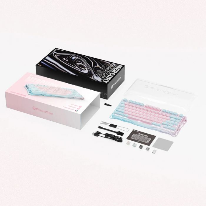 Клавіатура механічна GravaStar Mercury K1 Lite 80keys, GravaStar x BSUN Grey, BT/WL/USB, Lumen Rose