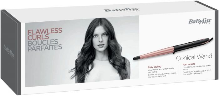 Плойка Babyliss Rose Quartz, конусна, 64Вт, темп.режимів-6, D -13-25mm, 160-210С, кераміка, чорно-рожевий