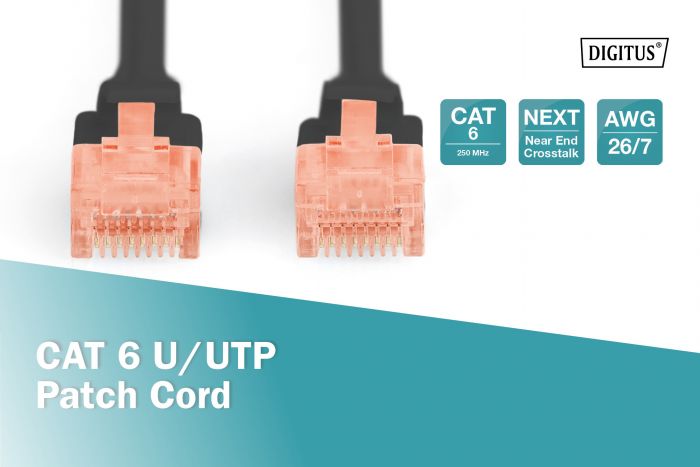 Патч-корд DIGITUS CAT 6 UTP, 3м, AWG 26/7, Cu, LSZH, чорний