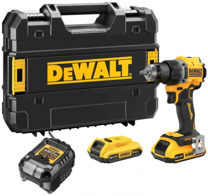 Шурупокрут-дриль акумуляторний DeWALT XR Li-Ion 18В акб 2х2А·год 74Нм 0-450·0-1650об/хв кейс TSTAK, ЗП 1.12кг
