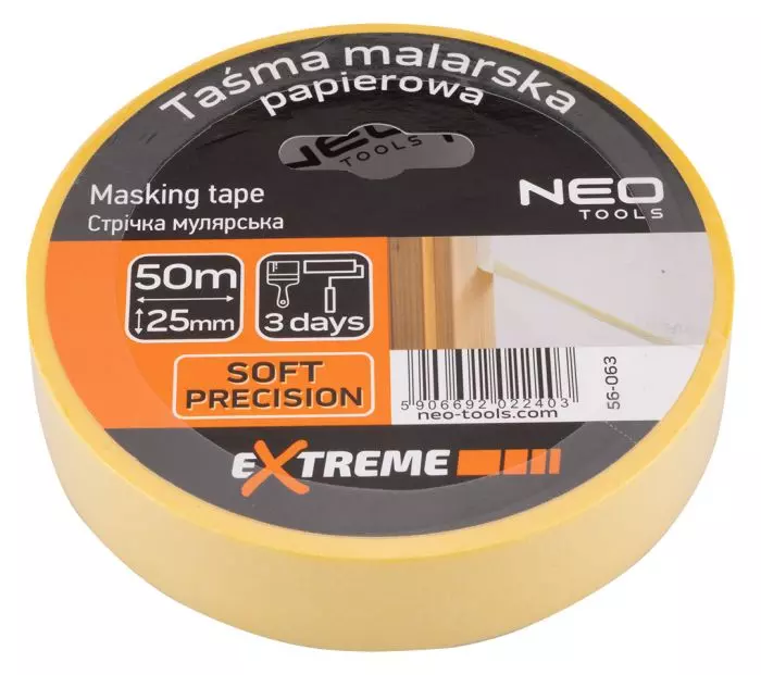 Стрічка малярна Neo Tools, 50мх25мм, жовтий