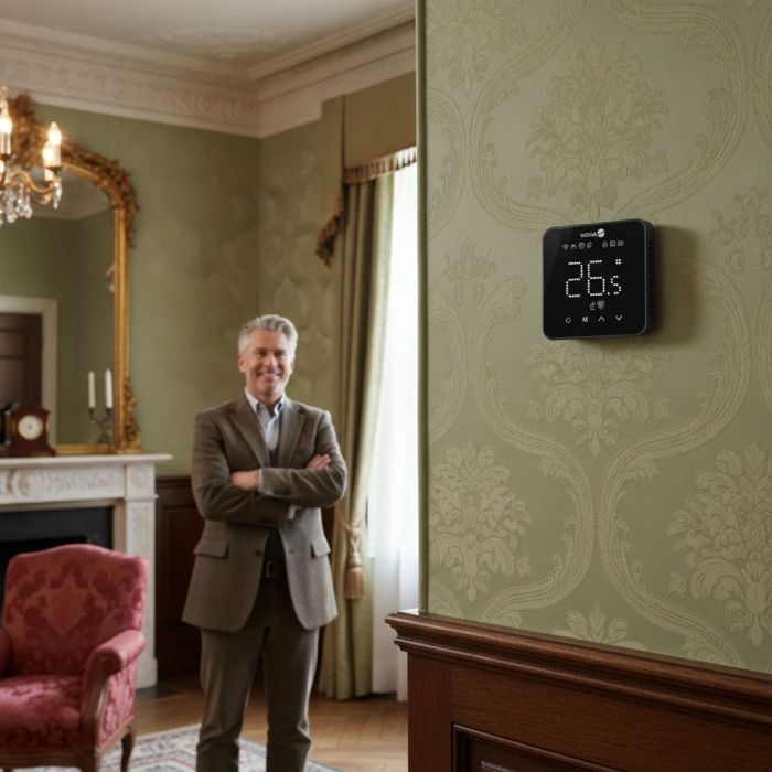 Терморегулятор Veria Control WT45 5...45 °C для теплої підлоги Wi-Fi сенсорний тип датчику повітря + підлога 16A 230В чорний
