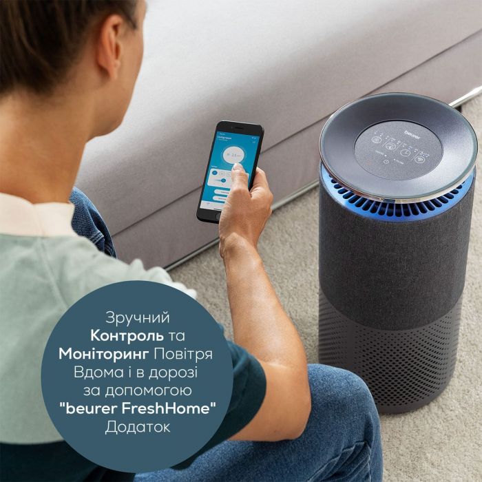 Очисник повітря Beurer, 50м2, 266м3/год, дисплей, HEPA H13 , угольний фільтр, Wi-Fi, 4 режими, чорний