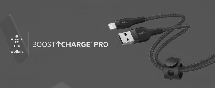 Кабель Belkin USB-A > Lightning заряджання/синхронізації 12Вт, 1м, плетений, силіконовий, з ремінцем на магніті, чорний