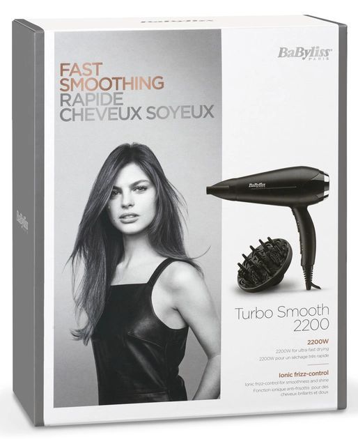 Фен Babyliss Turbo Smooth, 2200Вт, 3 режими, дифузор, іоніз-я, хол. обдув, чорний