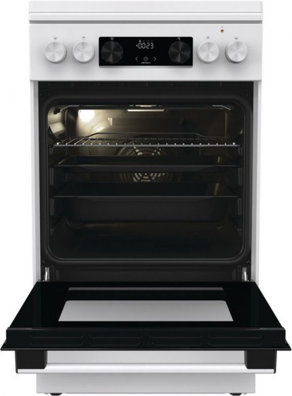 Плита Gorenje комбінована, 70л, 50x60см, метал. кришка, дисплей, IconLed, емальовані, білий