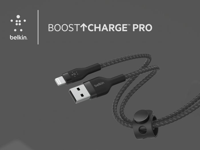 Кабель Belkin USB-A > Lightning заряджання/синхронізації 12Вт, 1м, плетений, силіконовий, з ремінцем на магніті, чорний