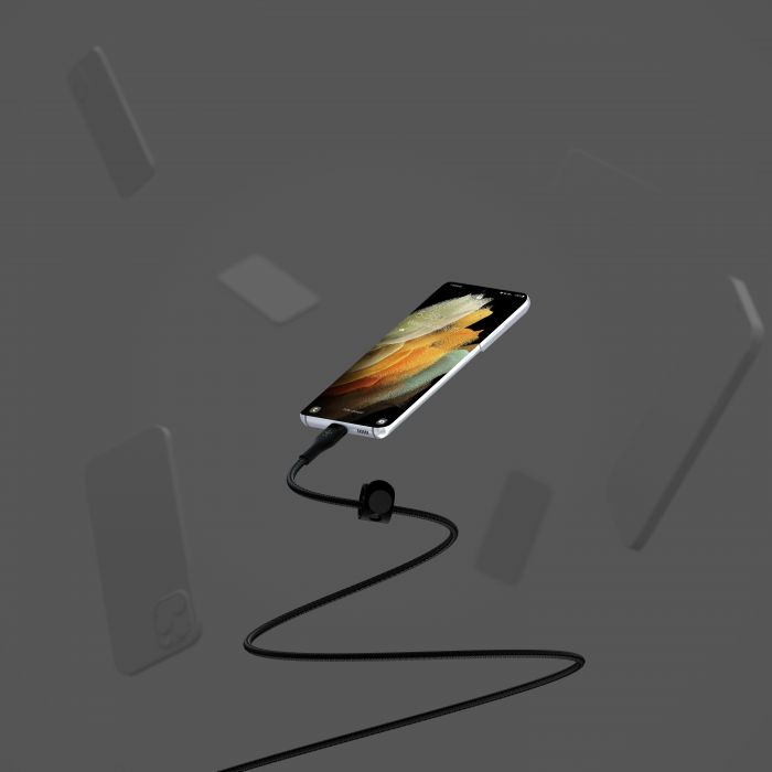 Кабель Belkin USB-C > USB-C заряджання/синхронізації 60Вт PD, 1м, плетений, силіконовий, з ремінцем на магніті, чорний