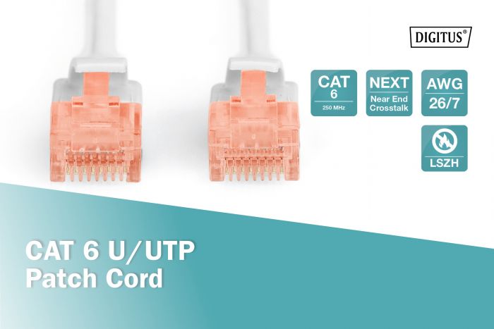 Патч-корд DIGITUS CAT 6 UTP, 0.25м, AWG 26/7, Cu, LSZH, сірий