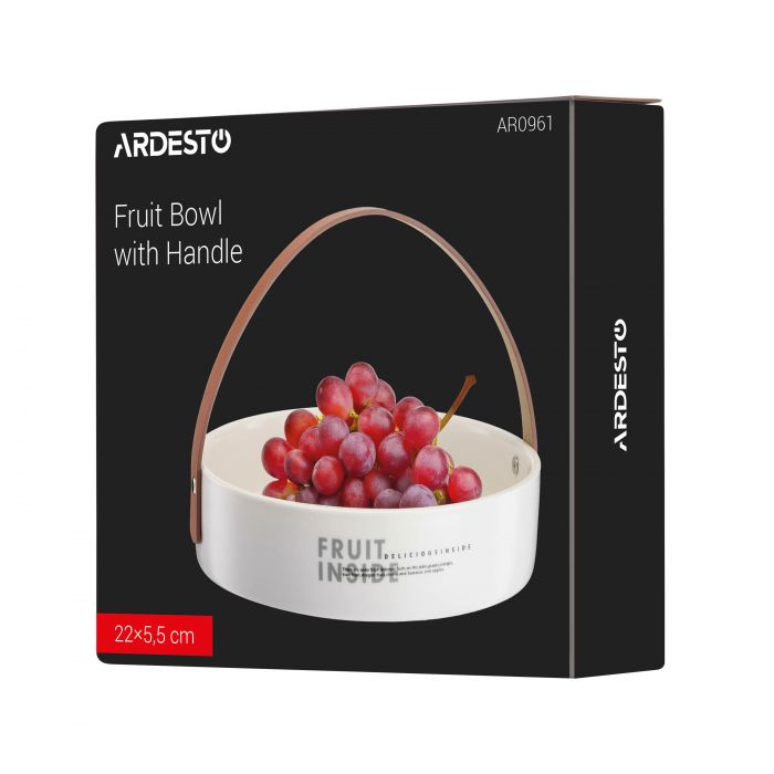 Фруктівниця Ardesto, 22х22х5.5см, з ручкою,кераміка, шкіра, білий