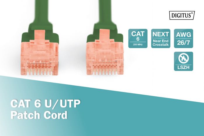 Патч-корд DIGITUS CAT 6 UTP, 0.25м, AWG 26/7, Cu, LSZH, зелений