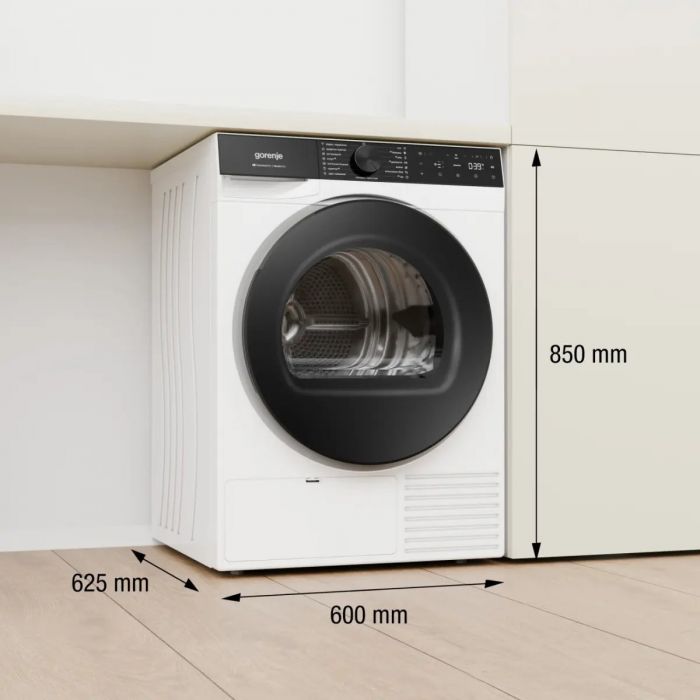 Сушильна машина Gorenje тепловий насос, 9кг, A++, 60см, дисплей, 15 програм, Wi-Fi, білий