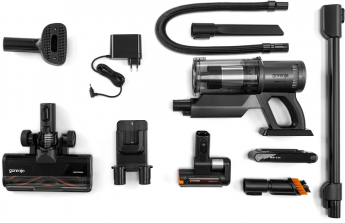 Пилосос Gorenje бездротовий, 190Вт, конт пил -0.6л, автон. робота до 60хв, HEPA, підсвічування, індикатор, турбощітка, чорний