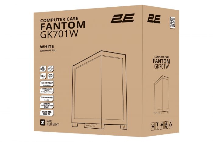 Корпус 2E GAMING Fantom GK701W без БЖ 2xUSB3.0, 1xUSBType-C, 4x120мм ARGB, VGA 400мм, LCS ready, контролер з пультом, TG Side/Front Panel, mATX, білий