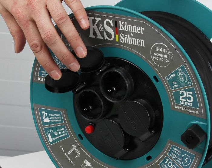 Подовжувач мережевий Konner&Sohnen KS CR-25M, 25м, 4xТипF, 16A, зелений
