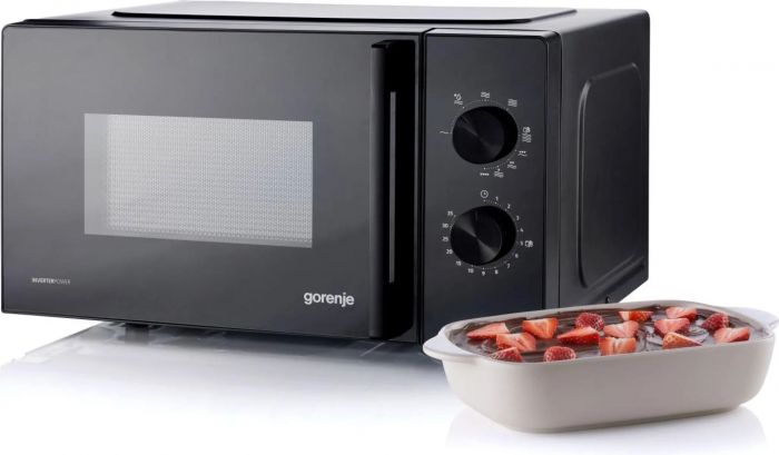 Мікрохвильова піч Gorenje, 20л, мех. керув., 700Вт, гриль, інвертор, чорний