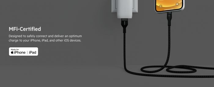 Кабель Belkin USB-A > Lightning заряджання/синхронізації 12Вт, 1м, плетений, силіконовий, з ремінцем на магніті, чорний
