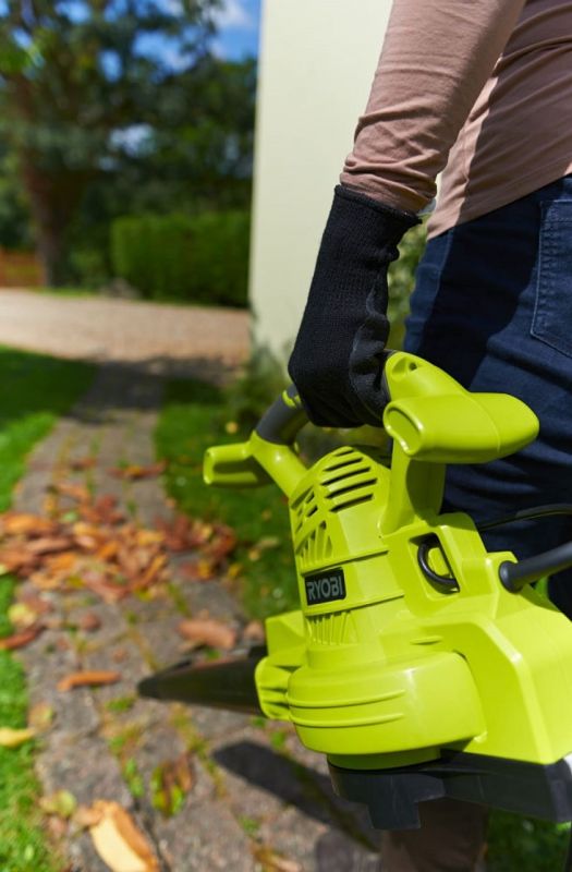 Повітродув-пилосос садовий мережевий Ryobi RBV3000CSV 3000Вт 3в1 375км/год мішок 45л ергоремені Vertebrae 4.2кг