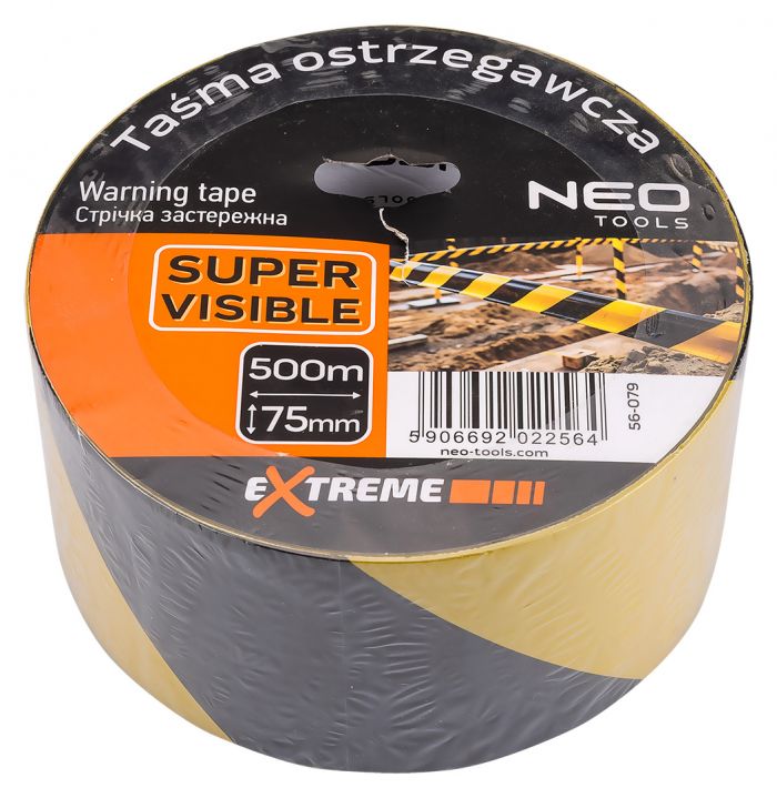 Стрічка попереджувальна Neo Tools, 500мх75мм, жовто-чорний