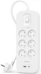 Подовжувач мережевий Belkin 2м, 6хТипE, 16А, USB-A/USB-C 18Вт, фільтр, білий