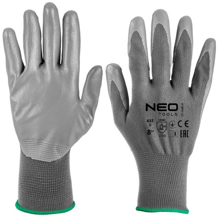 Рукавички робочі Neo Tools поліестер з поліуретановим покриттям, р.8, сірий 12шт