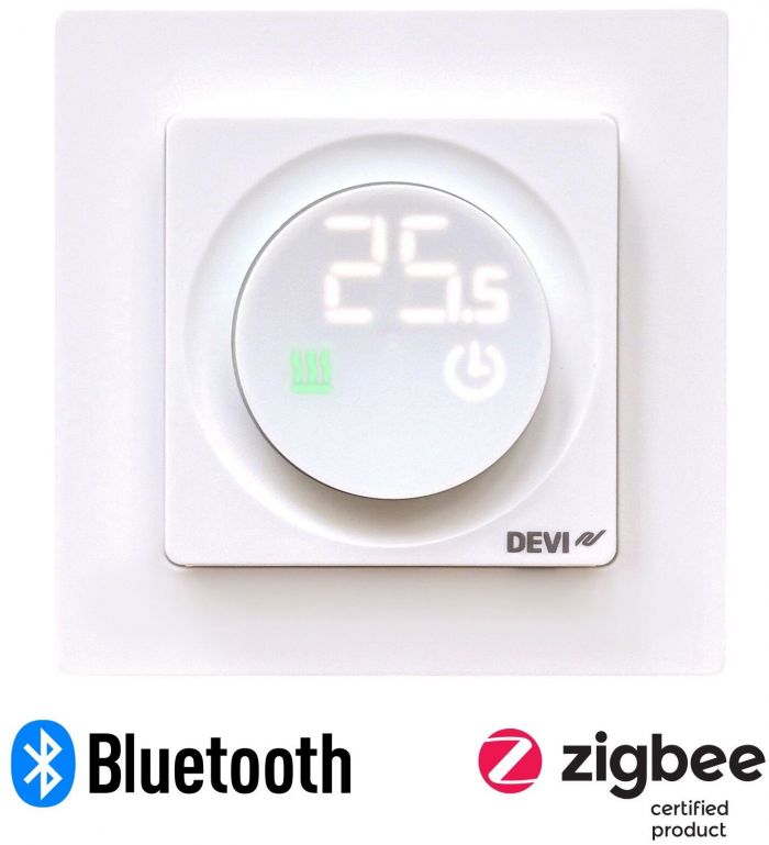 Терморегулятор Devi Devireg Display 3...35 °C для теплої підлоги електронний Bluetooth Zigbee вбудований дротовий датчик 16A 230В білий