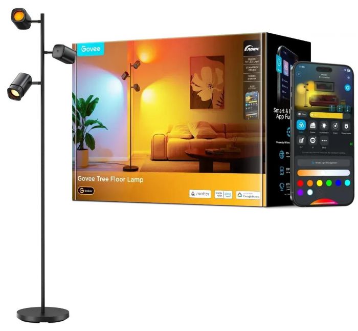 Торшер розумний Govee H60B2 Tree Floor Lamp, 1500Lm, RGBWWIC, WI-FI/Bluetooth, чорний