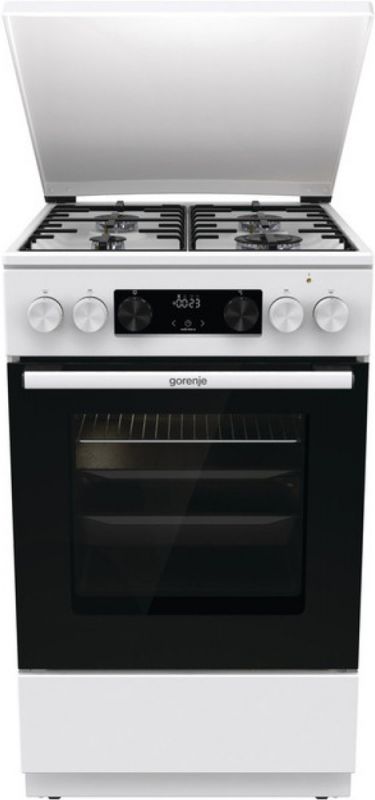 Плита Gorenje комбінована, 70л, 50x60см, метал. кришка, дисплей, IconLed, емальовані, білий